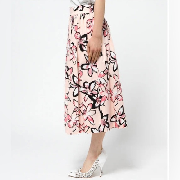 KATE SPADE Pink Floral Skirt Tiger Lily Flower Midi Antilles Bubble High Waist 4 - Picture 4 of 13
